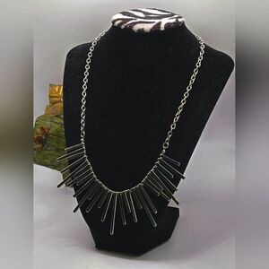 "5/$25" Silver Tone Brutalist Punk Spike Bib Adjustable Statement Necklace